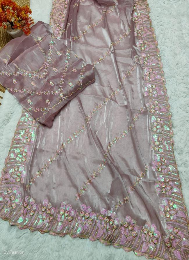 Jimmi Choo Pink Traditional Wear Sequinned Saree